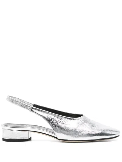 Aeyde Dua Crackle Laminated Calf Leather Silver Shoes In Grey