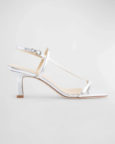 Aeyde Elise Metallic Thong Slingback Sandals In Silver