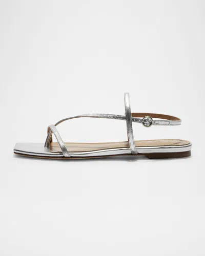Aeyde Ella Metallic Thong Slingback Sandals In Silver