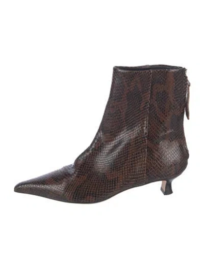 Pre-owned Aeyde Embossed Leather Animal Print Boots In Brown