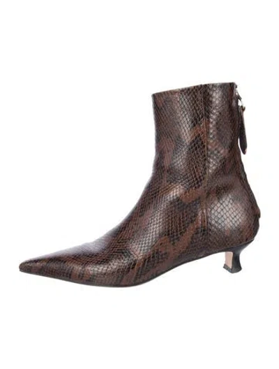 Pre-owned Aeyde Embossed Leather Animal Print Boots In Brown