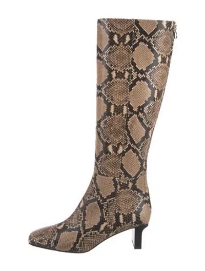 Pre-owned Aeyde Embossed Leather Animal Print Boots In Neutral