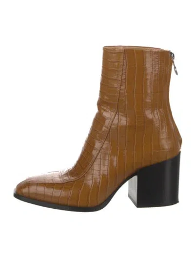 Pre-owned Aeyde Embossed Leather Animal Print Boots In Neutrals