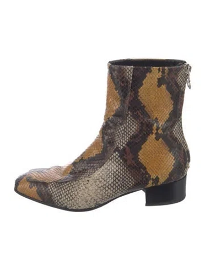 Pre-owned Aeyde Embossed Leather Animal Print Boots In Yellow