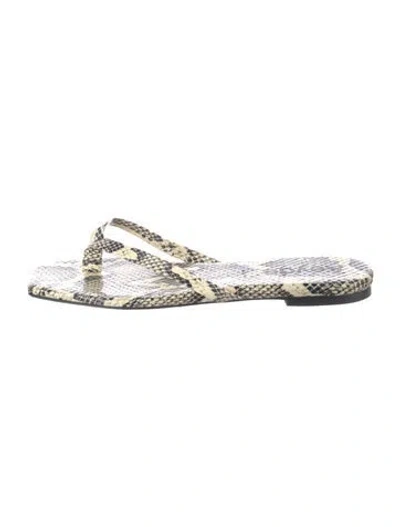 Pre-owned Aeyde Embossed Leather Animal Print Flip Flops In Neutral