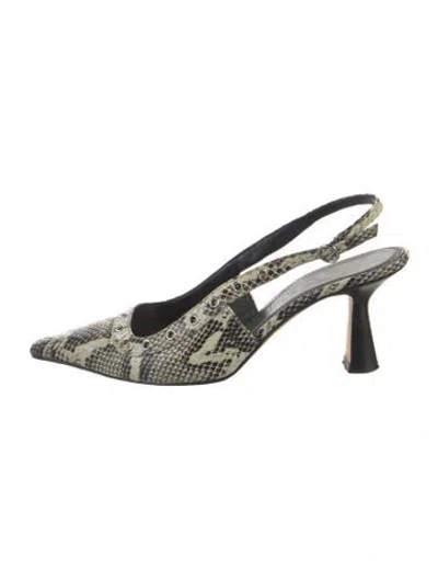 Pre-owned Aeyde Embossed Leather Animal Print Slingback Pumps In Brown