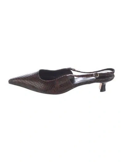 Pre-owned Aeyde Embossed Leather Animal Print Slingback Pumps In Brown