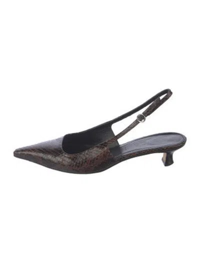 Pre-owned Aeyde Embossed Leather Animal Print Slingback Pumps In Brown