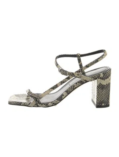 Pre-owned Aeyde Embossed Leather Animal Print T-strap Sandals In Silver