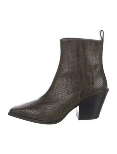 Pre-owned Aeyde Embossed Leather Western Boots In Green