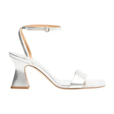 Aeyde Fenna Laminated Nappa Leather Sandals In Silver
