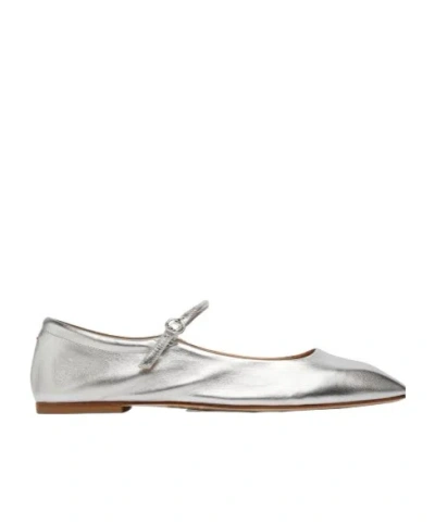 Aeyde Silver Uma Leather Mary-jane Ballerina Flats In Metallic