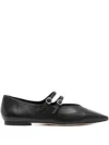 Aeyde Franny Double-buckle Pointed Ballet Flats In Black