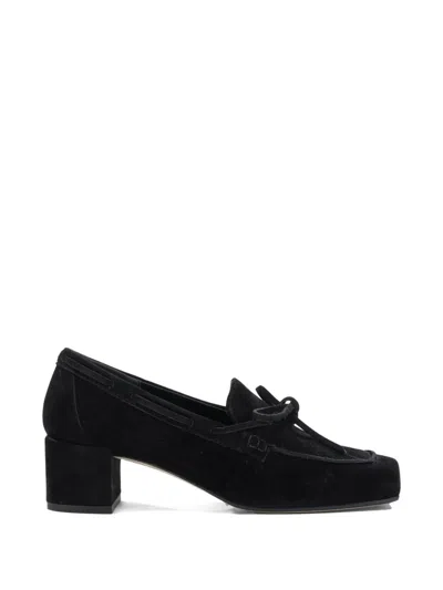 Aeyde Front-tie Suede Loafers In Black