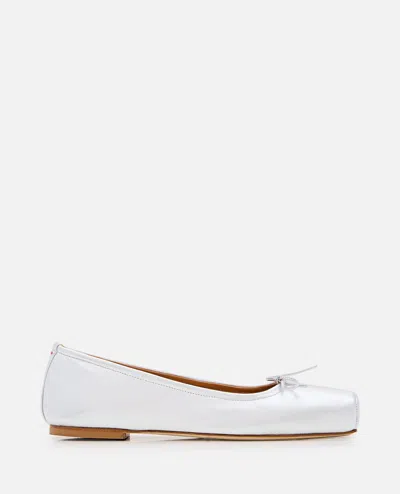 Aeyde Gabriella Leather Ballerina Shoes In Silver