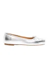 Aeyde Gabriella Laminated Nappa Leather Silver Ballerina In White