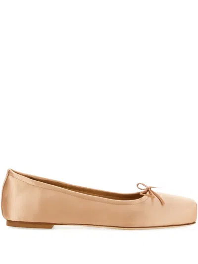 Aeyde Square Toe Satin Ballet Flats With Bow Detail In Brown
