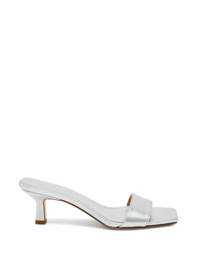 Aeyde Neutrals Gilly Square Toe Metallic Sandals In White