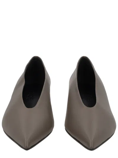 Aeyde Grey Pointed-toe Nappa Leather Kitten Heels