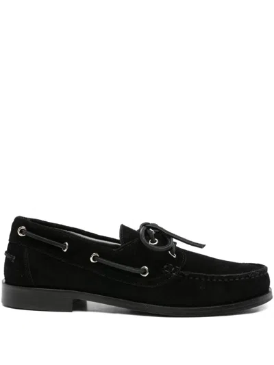 Aeyde Harris Suede Lace-up Boat Shoes In Black