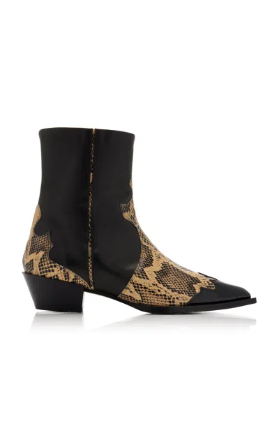 Aeyde Hester Snake-print Leather Western Boots In Animal