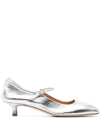 Aeyde Ines Laminated Nappa Leather Silver In Metallic