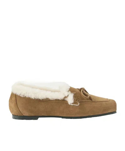 Aeyde Jasper Bow-detailed Shearling-lined Suede Loafers In Brown