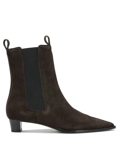 Aeyde Kiki Brown Suede Leather Leather Rubber Boots In Animal Print