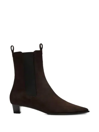 Aeyde Kiki Brown Suede Leather Leather Rubber Boots In Animal Print