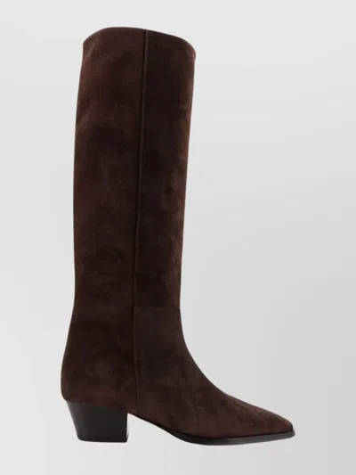 AEYDE KNEE-HIGH SUEDE BLOCK HEEL BOOTS