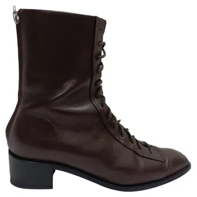 Aeyde Lace-up Zipped Boots In Brown Leather