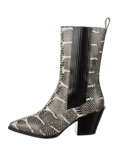 Pre-owned Aeyde Leather Animal Print Western Boots In Black