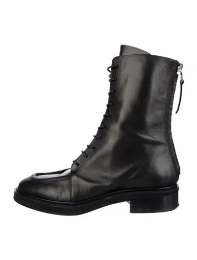 Pre-owned Aeyde Leather Combat Boots In Black
