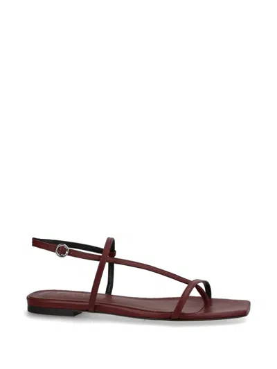 Aeyde Leather Thong Sandals Ankle Strap Flat In Red