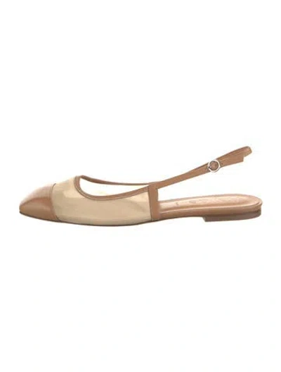 Pre-owned Aeyde Leather Mesh Accents Slingback Flats In Neutrals