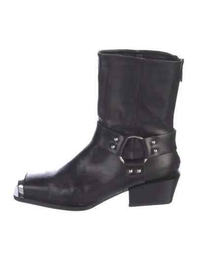 Pre-owned Aeyde Leather Moto Boots In Black