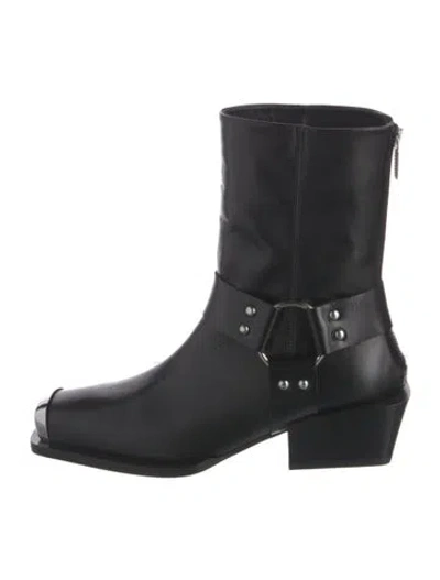 Pre-owned Aeyde Leather Moto Boots In Black
