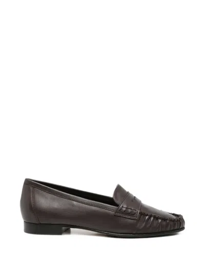 Aeyde Aldous Gathered Leather Loafers In Black