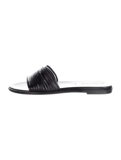 Pre-owned Aeyde Leather Slides In Black