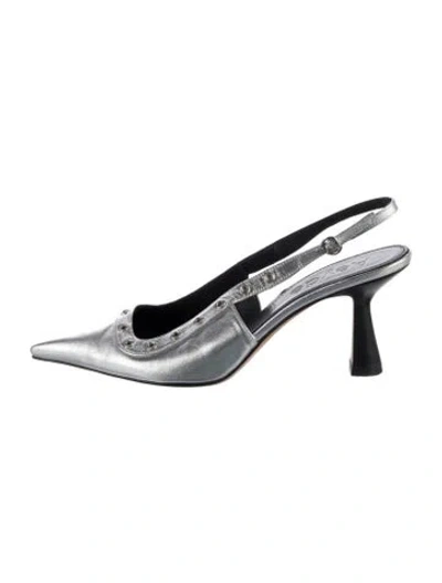 Pre-owned Aeyde Leather Slingback Flats In Silver
