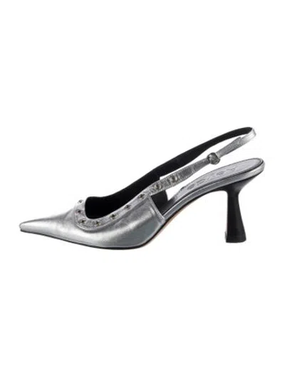Pre-owned Aeyde Leather Slingback Flats In Silver