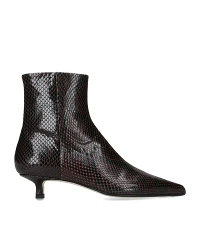 Aeyde Leather Snake Print Sofia Heeled Boots 35 In Burgundy