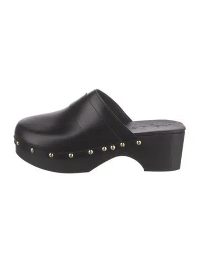 Pre-owned Aeyde Leather Studded Accents Mules In Black