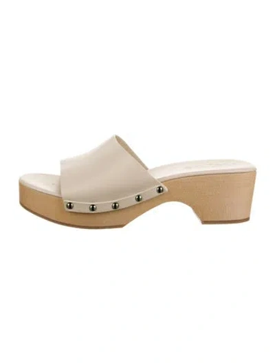 Pre-owned Aeyde Leather Studded Accents Slides In Neutrals