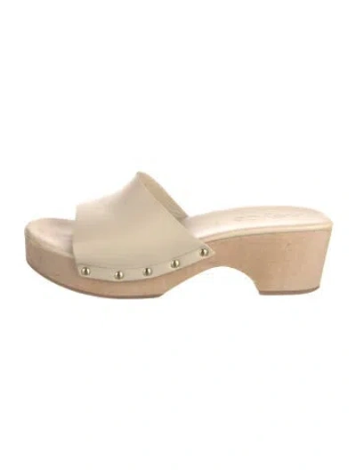 Pre-owned Aeyde Leather Studded Accents Slides In Neutrals