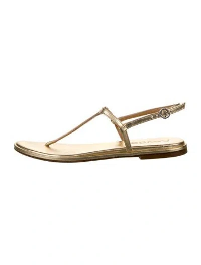 Pre-owned Aeyde Leather T-strap Sandals In Gold