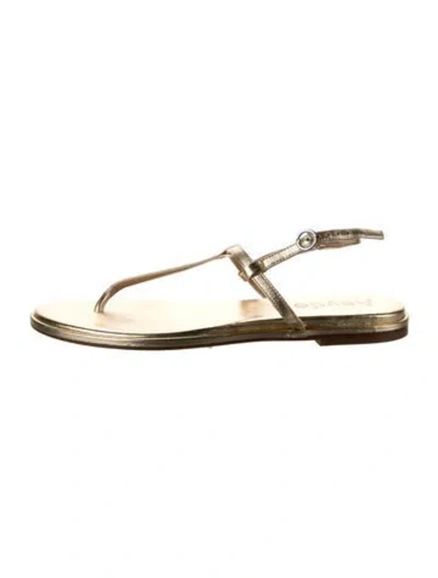 Pre-owned Aeyde Leather T-strap Sandals In Gold