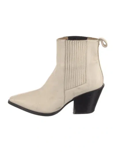 Pre-owned Aeyde Leather Western Boots In White