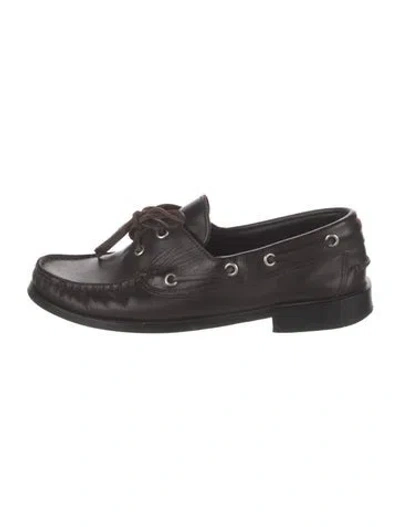 Pre-owned Aeyde Leather Whipstitch Trim Loafers In Brown