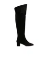 Aeyde Letizia 45mm Thin Block Square In Leathertoe Over The Knee Boot In Black
